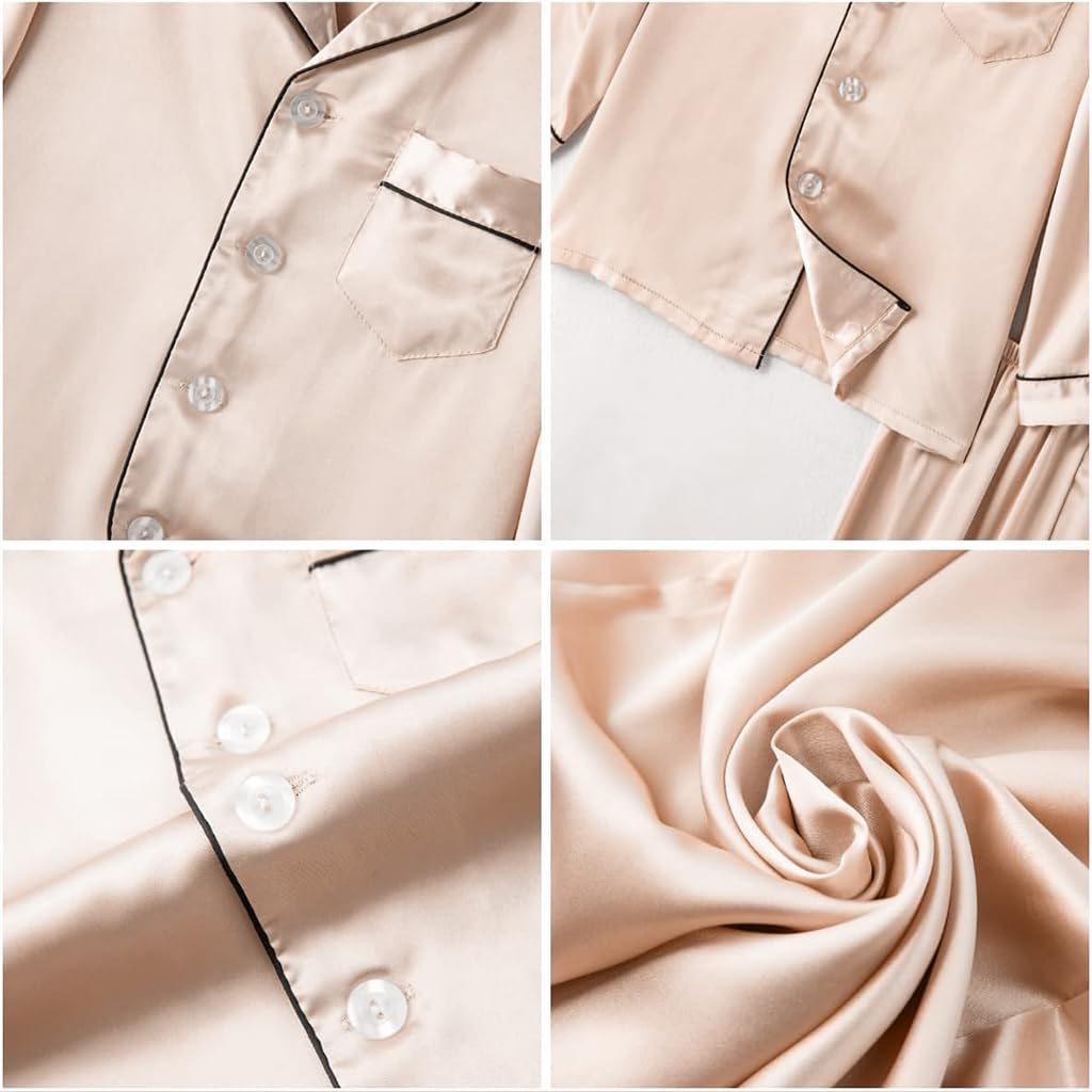 PALAY Girls Satin Pyjamas Sets Girls Boys Long Sleeve Button-Down Pjs Set 2PCs Silky Nightwear Sleepwear for 3-13Years, Champagne - 150 PALAY Girls Satin Pyjamas Sets Girls Boys Long Sleeve Button-Down Pjs Set 2PCs Silky Nightwear Sleepwear for 3-13Years, Champagne - 150
